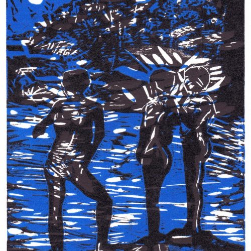Au bord de l'eau - Gravure sur bois - Image 1