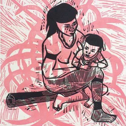 Femme et enfant - Gravure sur bois et sur lino - Image 1