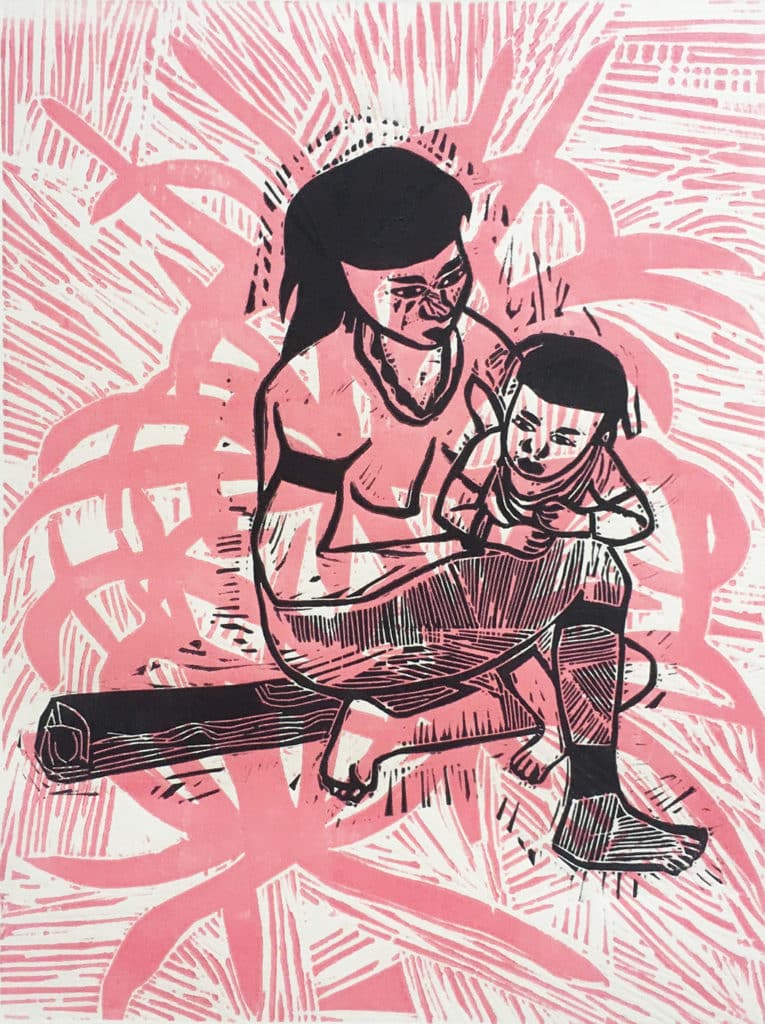Femme et enfant - Gravure sur bois et sur lino