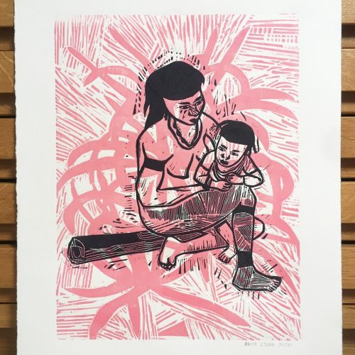 Femme et enfant - Gravure sur bois et sur lino - Image 2