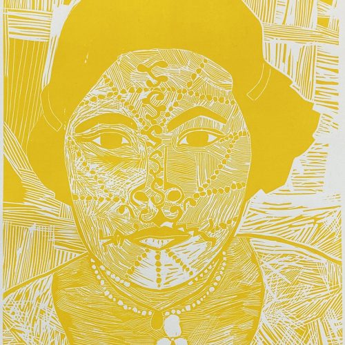 Indienne jaune, linogravure - Image 1