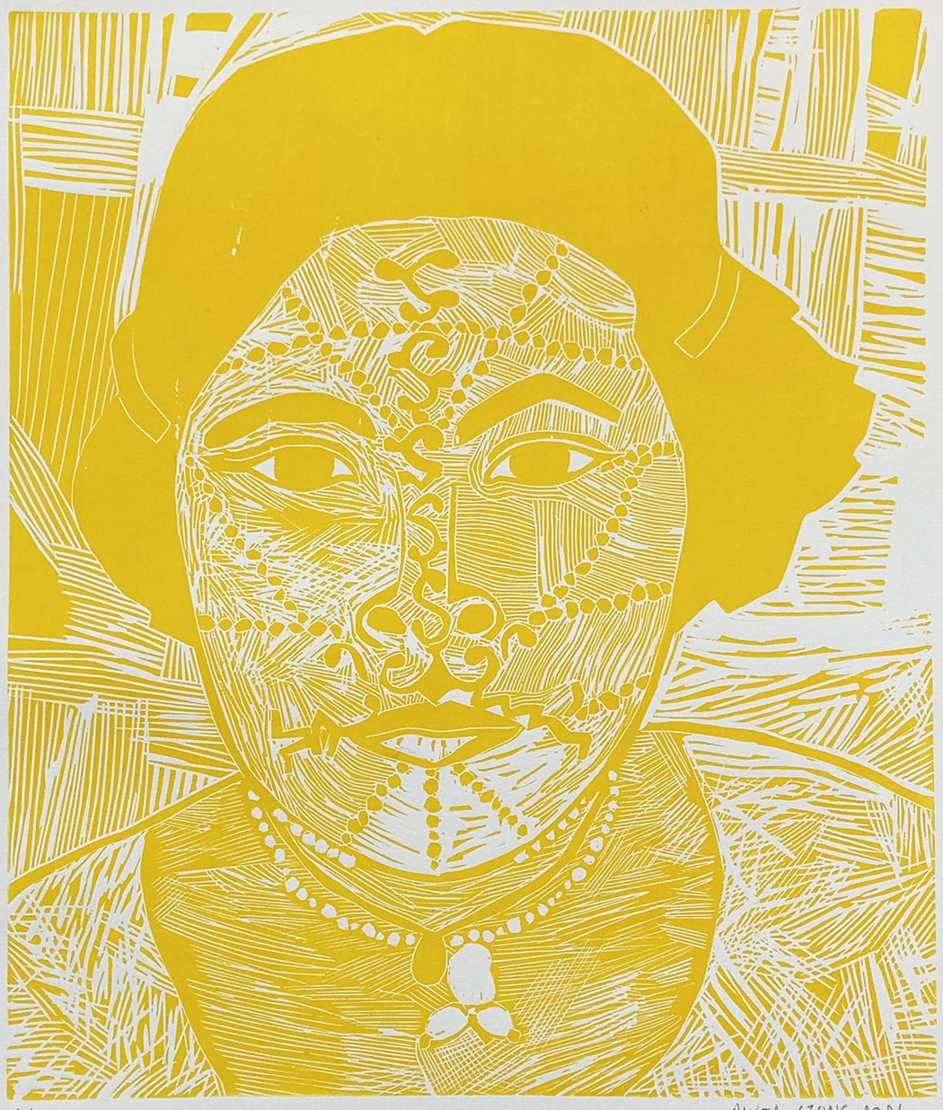 Indienne jaune, linogravure - Image 1