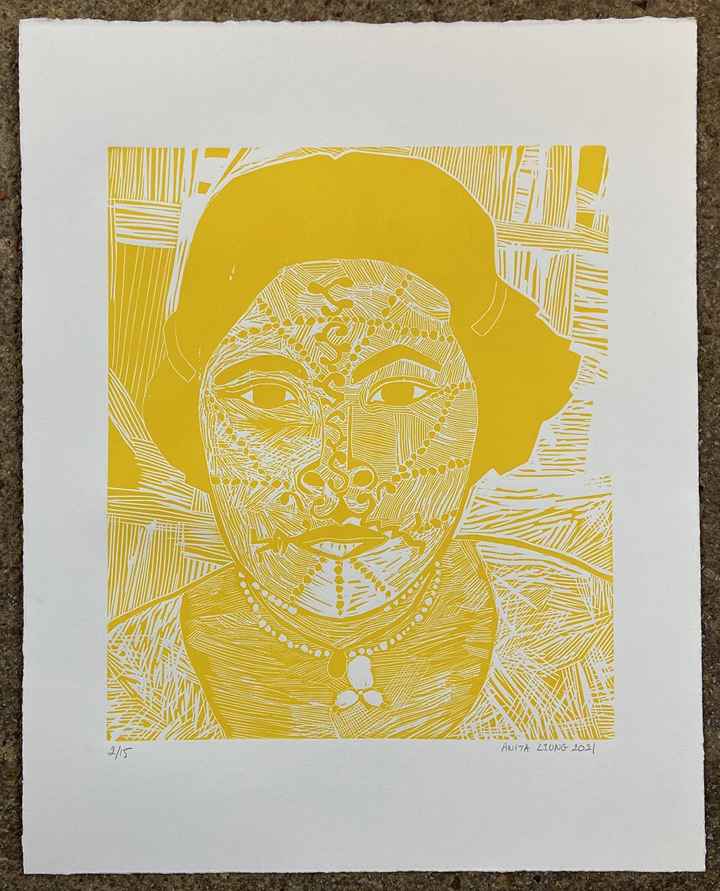 Indienne jaune, linogravure - Image 2