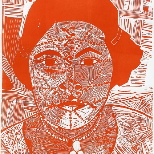 Indienne vermillon, linogravure - Image 1