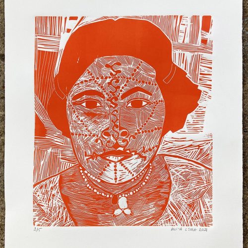 Indienne vermillon, linogravure - Image 2