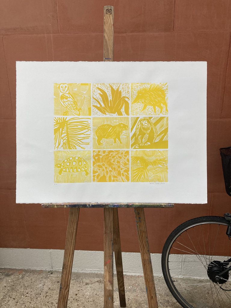 Para o sol, laranja / Pour le soleil, orange - Gravure sur bois
