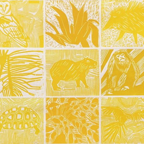 Para o sol, laranja / Pour le soleil, orange - Gravure sur bois - Image 1