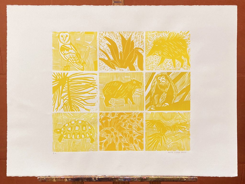 Para o sol, laranja / Pour le soleil, orange - Gravure sur bois