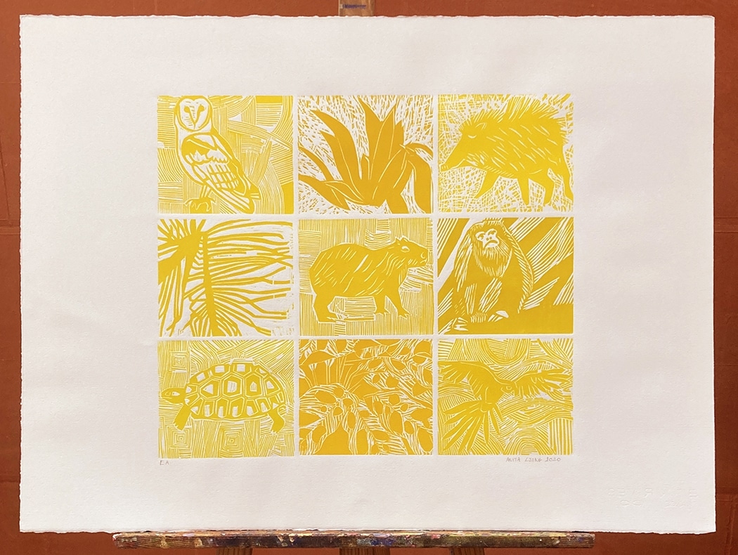 Para o sol, laranja / Pour le soleil, orange - Gravure sur bois - Image 3