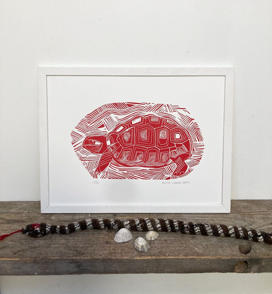 Une tortue , linogravure