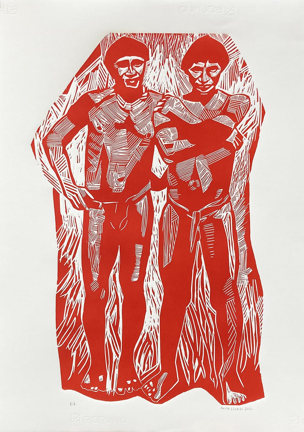 Deux regards, linogravure - Image 1