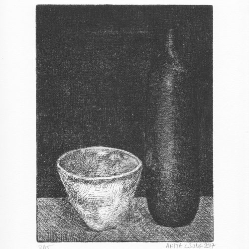 Bol blanc bouteille noire, eau-forte sur cuivre - Image 1