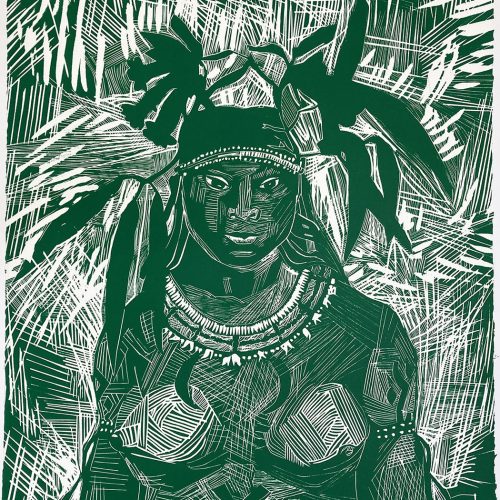 Indienne verte, gravure sur bois - Image 1