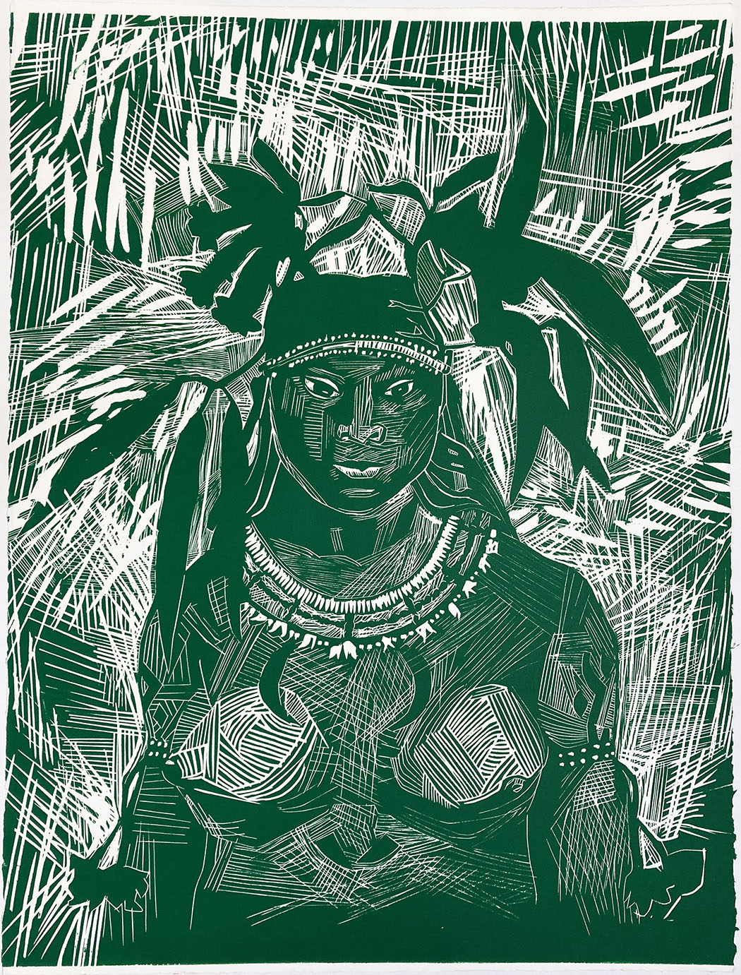 Indienne verte, gravure sur bois - Image 1