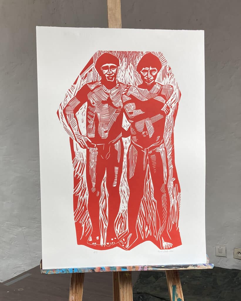 Deux regards, linogravure
