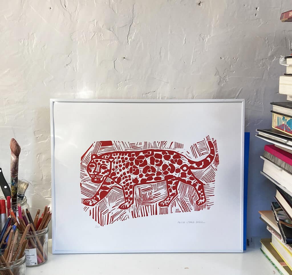 Un jaguar, linogravure