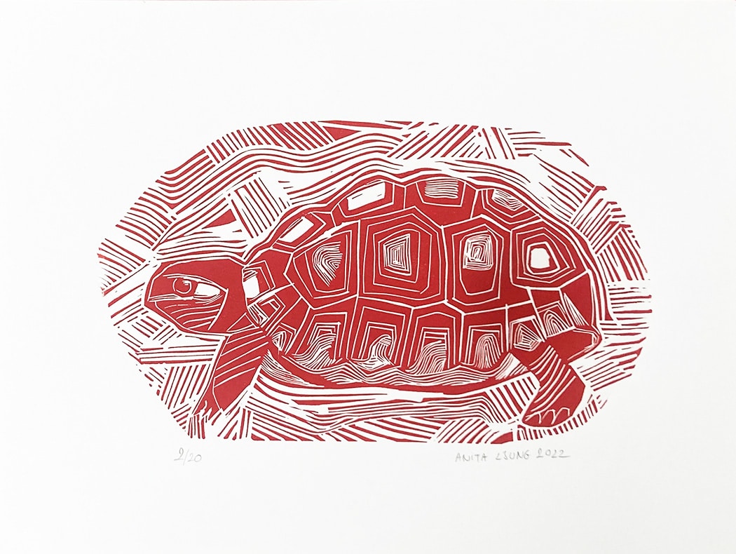 Une tortue , linogravure - Image 1